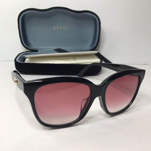 💯 - New- Gucci Sunglasses Women's GG0800SA 002 Black/Red Gradient Lenses 56mm - Picture 7 of 15